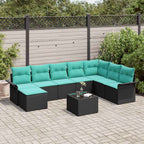 Gartensofa-set mit Kissen 9 pcs Schwarz Poly-Rattan