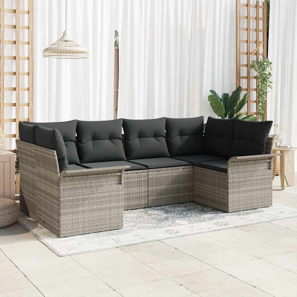 Gartensofa-set mit Kissen 6 pcs Hellgrau Poly-Rattan