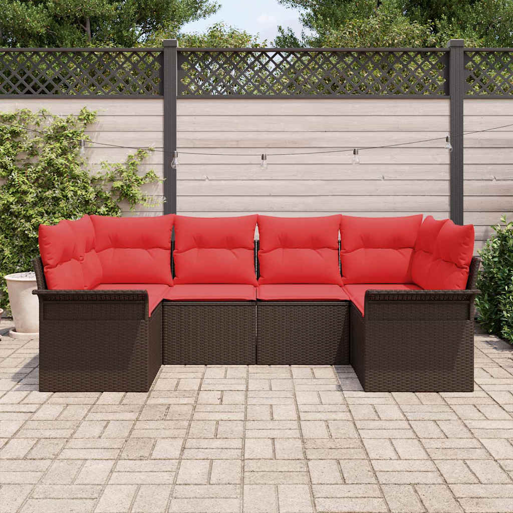 Gartensofa-set mit Kissen 6 pcs Braun Poly-Rattan