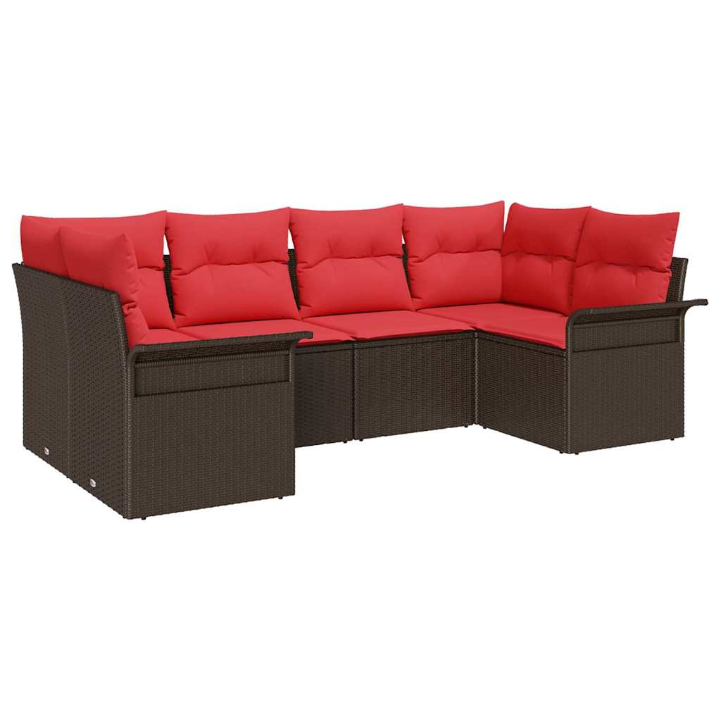 Gartensofa-set mit Kissen 6 pcs Braun Poly-Rattan