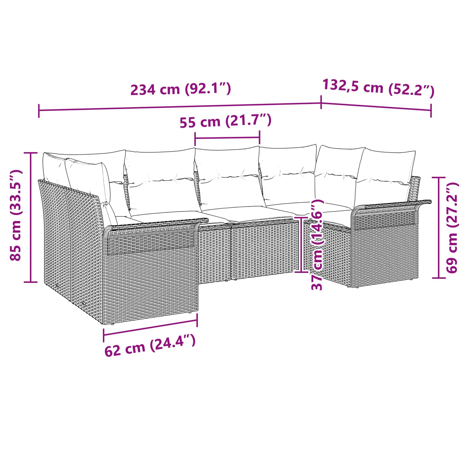 Gartensofa-set mit Kissen 6 pcs Braun Poly-Rattan