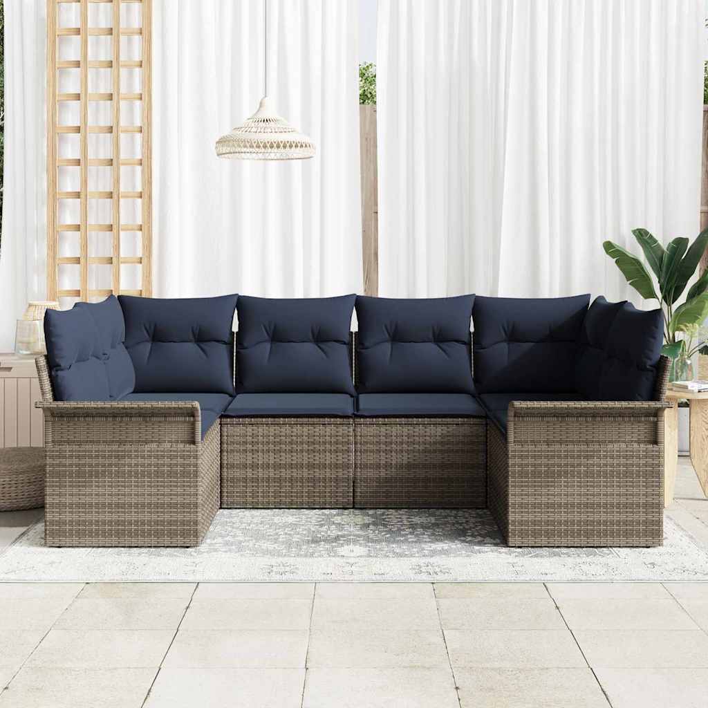 Gartensofa-set mit Kissen 6 pcs Grau Poly-Rattan