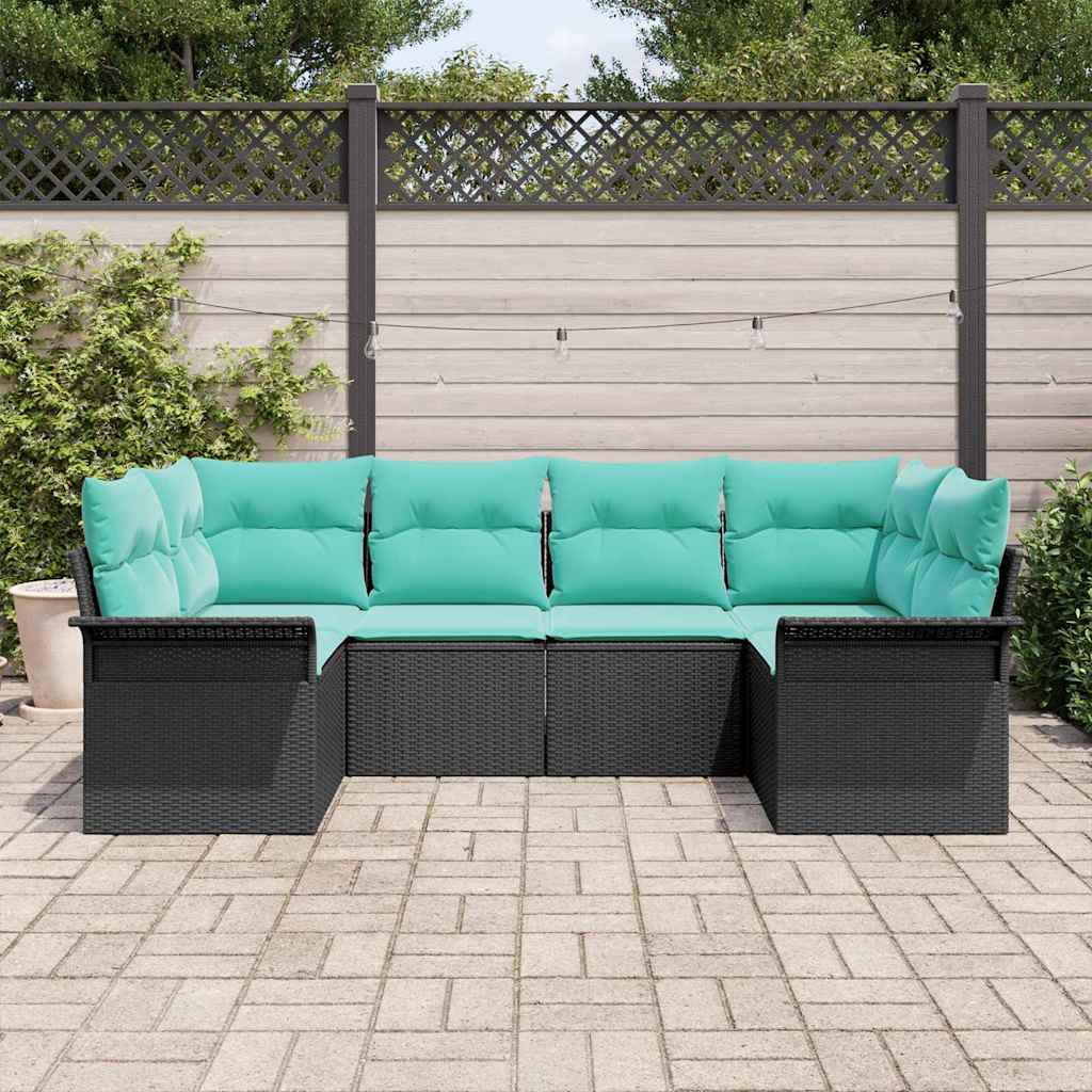 Garten-Sofa-Set mit Kissen 6 pcs Schwarz Poly Rattan
