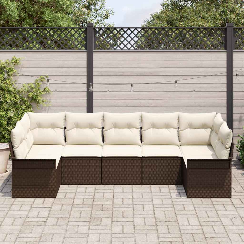 Gartensofa-set mit Kissen 7 pcs Braun Poly-Rattan