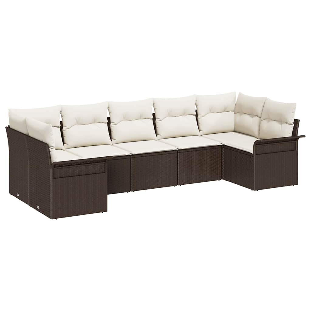 Gartensofa-set mit Kissen 7 pcs Braun Poly-Rattan