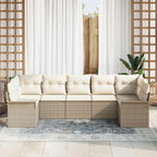 Garten-Sofa-Set mit Kissen 7 pcs Beige Poly Rattan