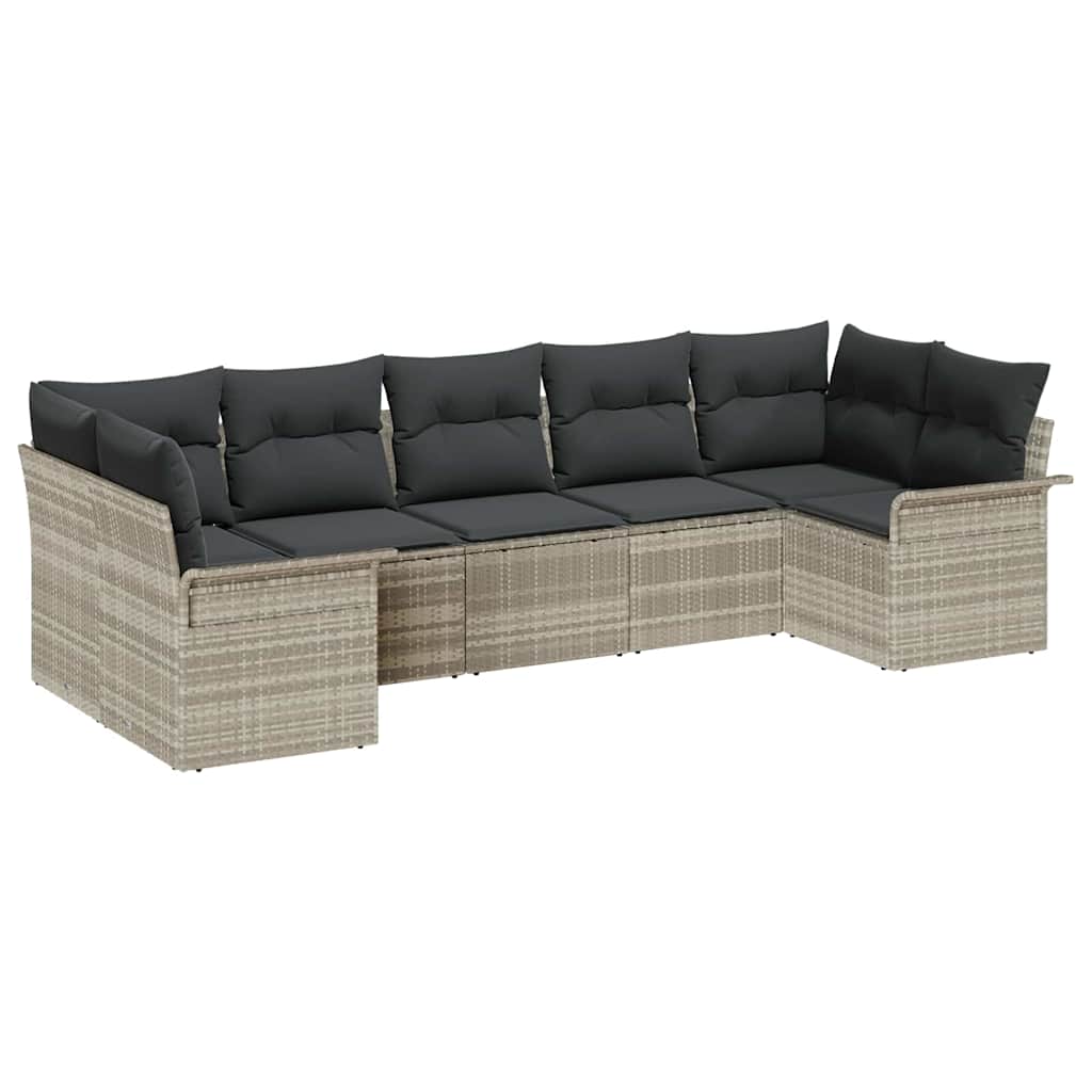 Garten-Sofa-Set mit Kissen 7 pcs Hellgrau Poly Rattan