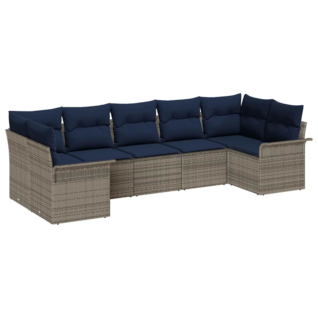 Garten-Sofa-Set mit Kissen 7 pcs Grau Poly Rattan