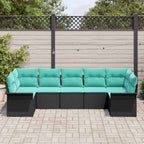 Garten-Sofa-Set mit Kissen 7 pcs Schwarz Poly Rattan
