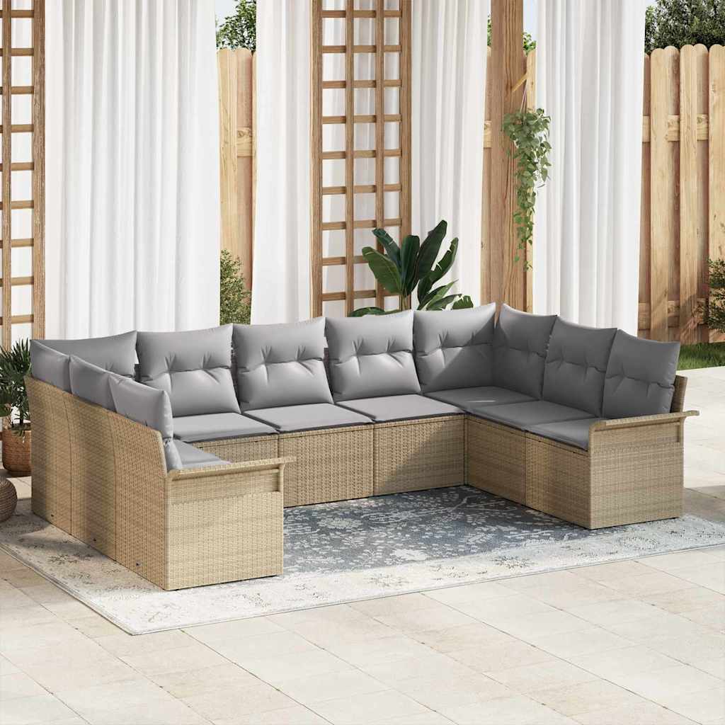 Gartensofa-set mit Kissen Beige Poly-Rattan
