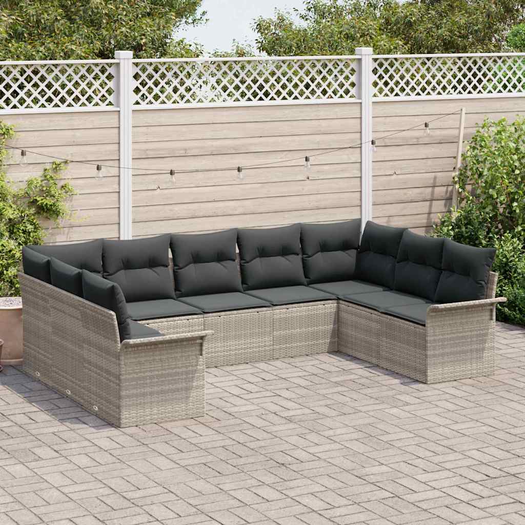 Gartensofa-set mit Kissen Hellgrau Poly-Rattan