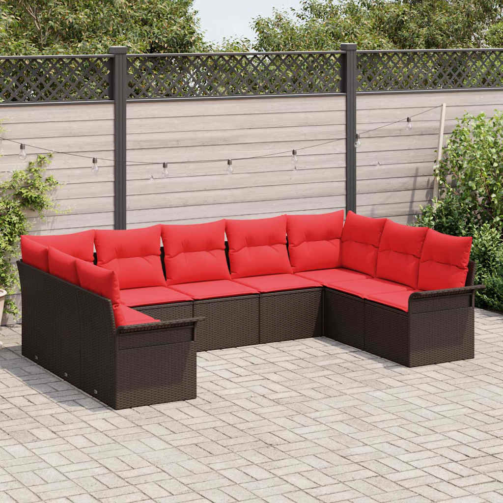 Gartensofa-set mit Kissen 9 pcs Braun Poly-Rattan