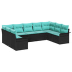 Gartensofa-set mit Kissen 9 pcs Schwarz Poly-Rattan