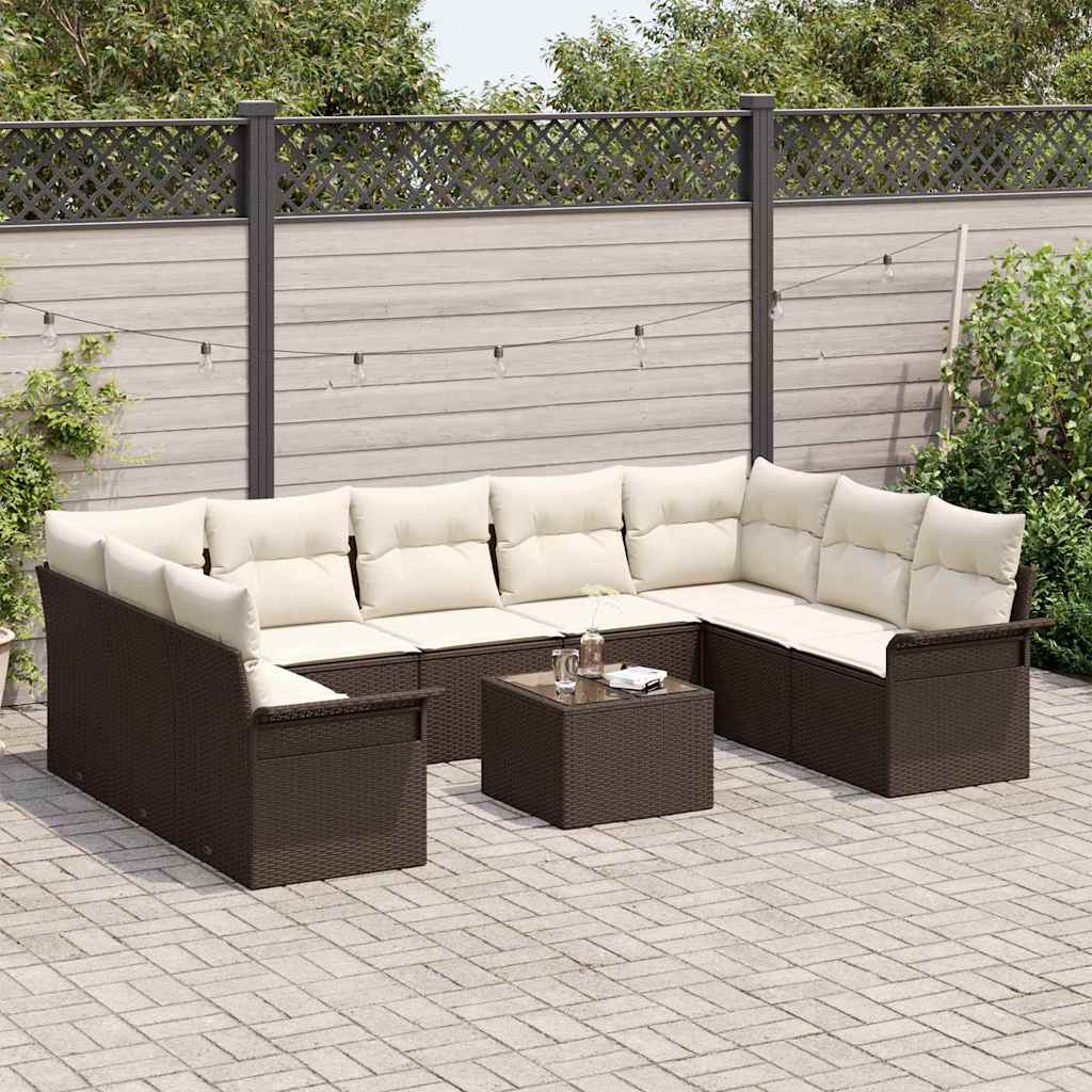 Gartensofa-set mit Kissen 10 pcs Braun Poly-Rattan