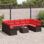 Gartensofa-set mit Kissen 10 pcs Braun Poly-Rattan