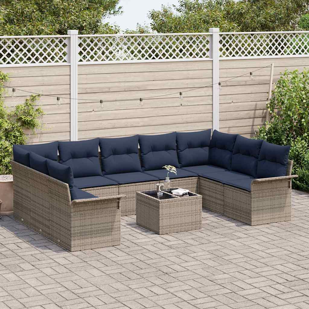 Gartensofa-set mit Kissen 10 pcs Grau Poly-Rattan