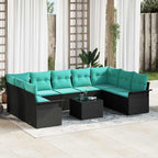 Gartensofa-set mit Kissen 10 pcs Schwarz Poly-Rattan