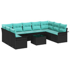 Gartensofa-set mit Kissen 10 pcs Schwarz Poly-Rattan