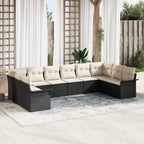 Gartensofa-set mit Kissen 10 pcs Schwarz Poly-Rattan