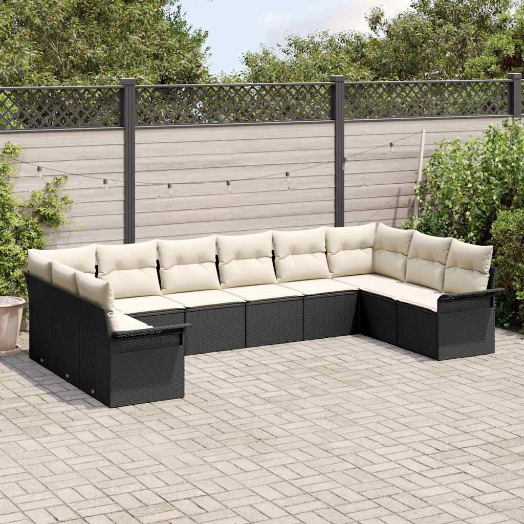 Gartensofa-set mit Kissen 10 pcs Schwarz Poly-Rattan