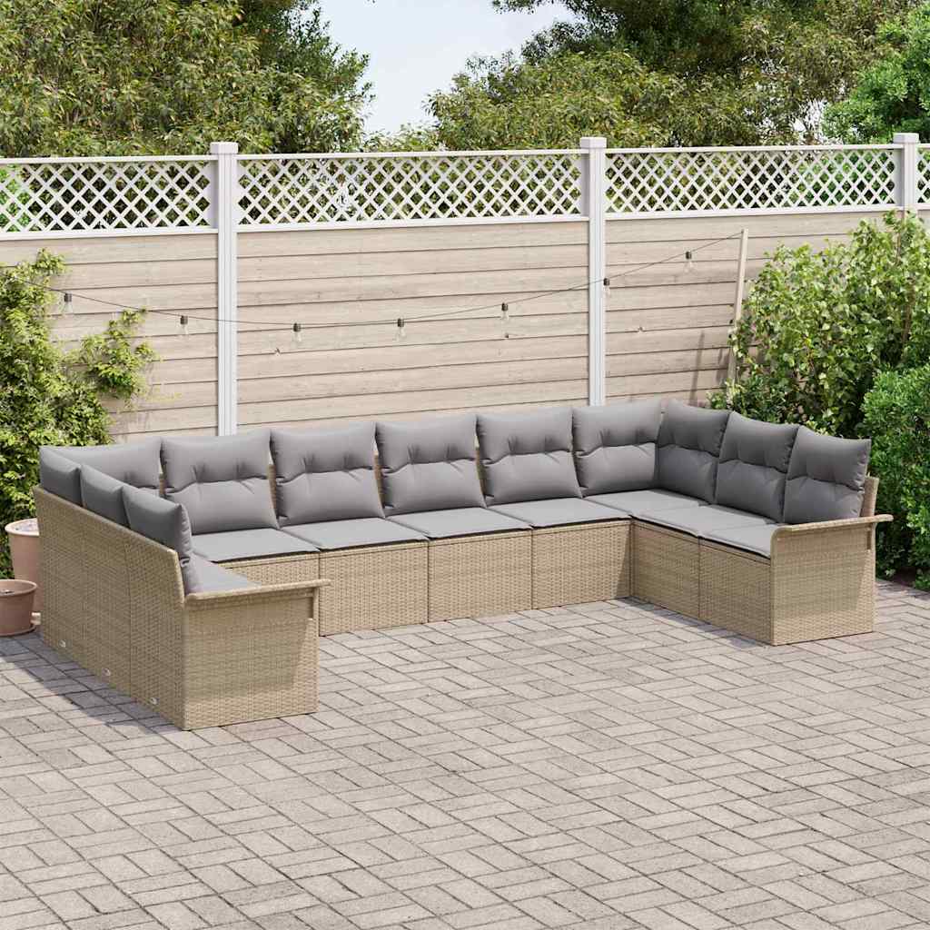 Gartensofa-set mit Kissen 10 pcs Beige Poly-Rattan