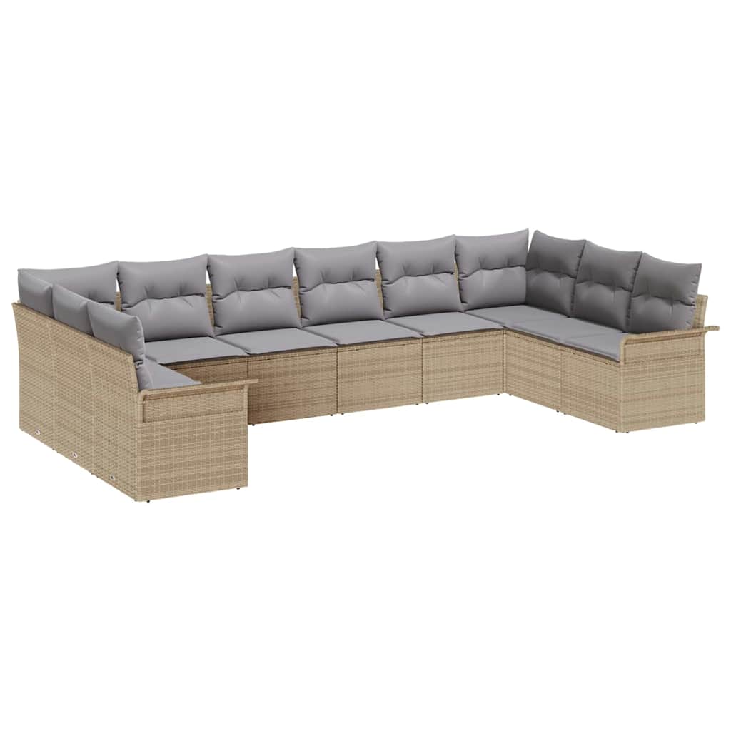 Gartensofa-set mit Kissen 10 pcs Beige Poly-Rattan