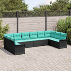 Gartensofa-set mit Kissen 10 pcs Schwarz Poly-Rattan
