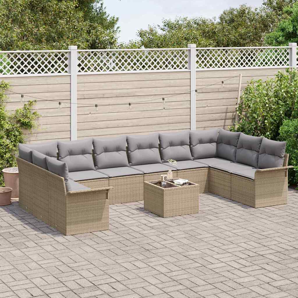 Gartensofa-set mit Kissen 11 pcs Beige Poly-Rattan