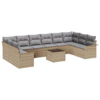 Gartensofa-set mit Kissen 11 pcs Beige Poly-Rattan