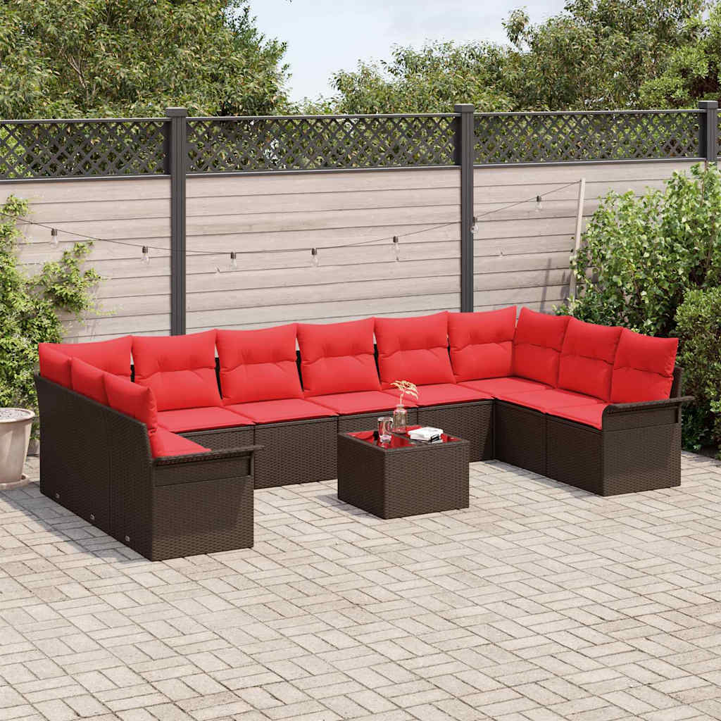 Gartensofa-set mit Kissen 11 pcs Braun Poly-Rattan
