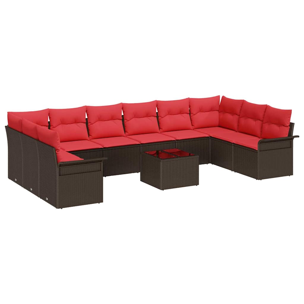Gartensofa-set mit Kissen 11 pcs Braun Poly-Rattan