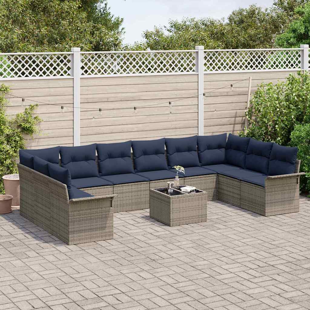 Gartensofa-set mit Kissen 11 pcs Grau Poly-Rattan