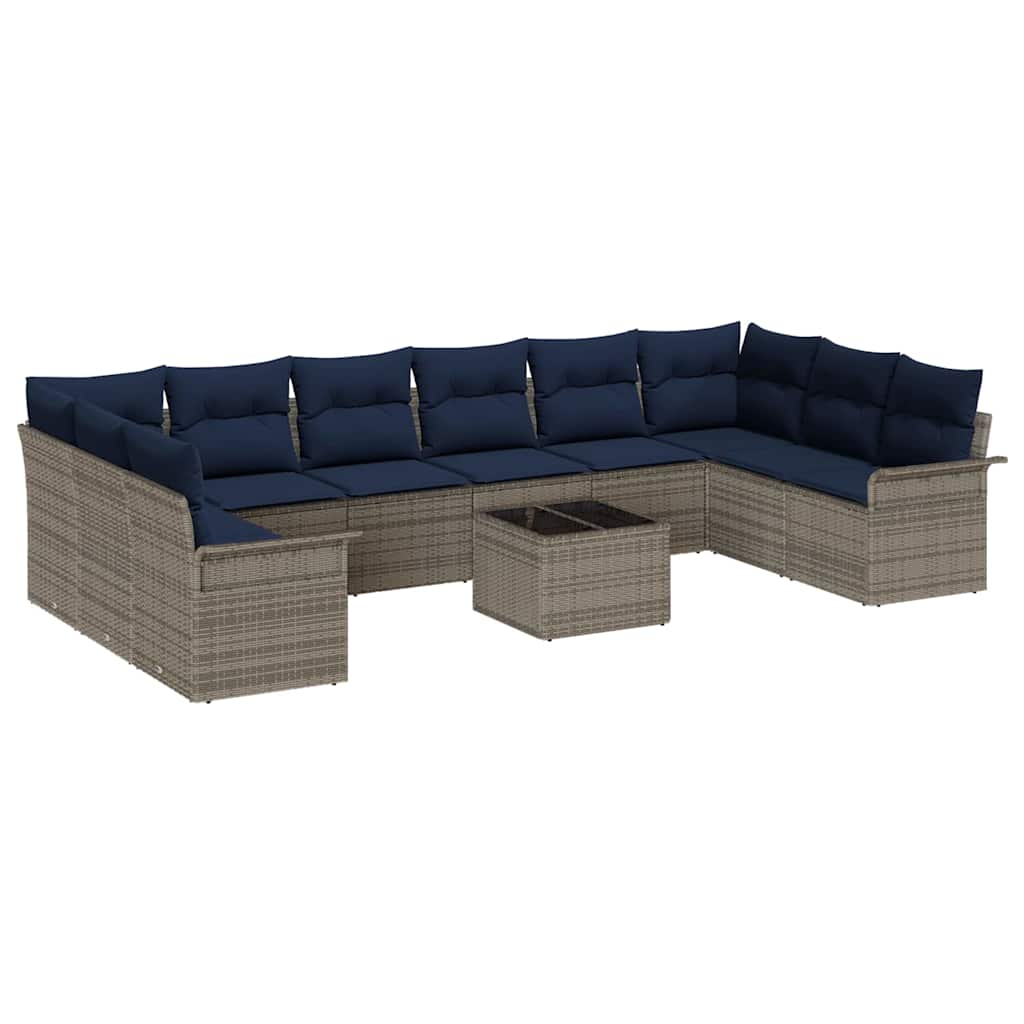 Gartensofa-set mit Kissen 11 pcs Grau Poly-Rattan