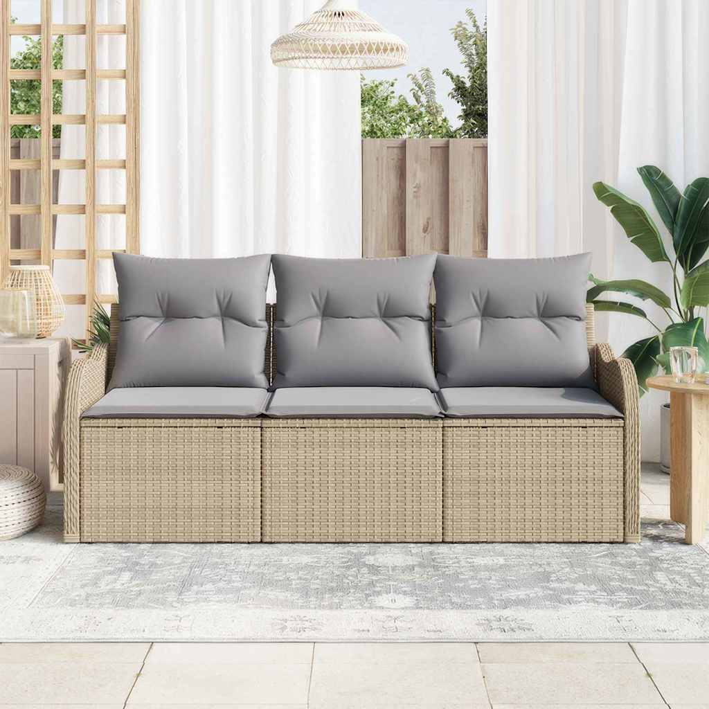 Gartensofa-set mit Kissen 3 pcs Beige Poly-Rattan