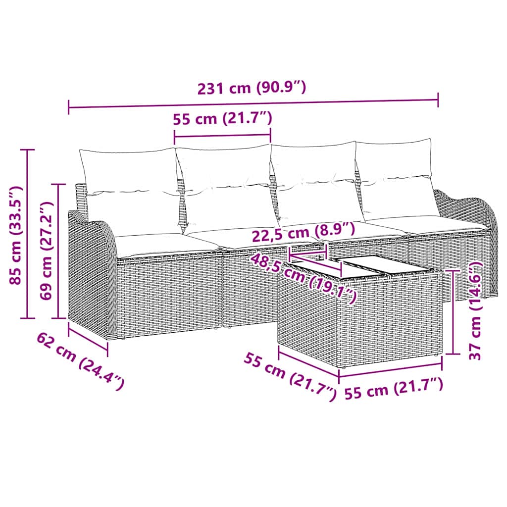 Gartensofa-set Grau Poly-Rattan