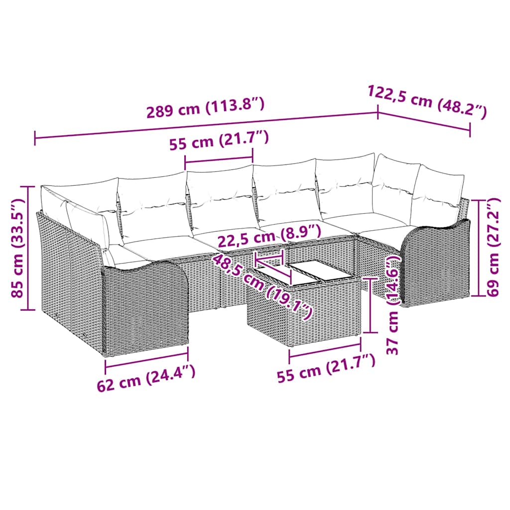 Gartensofa-set Hellgrau 55 x 55 x 37 cm Poly-Rattan