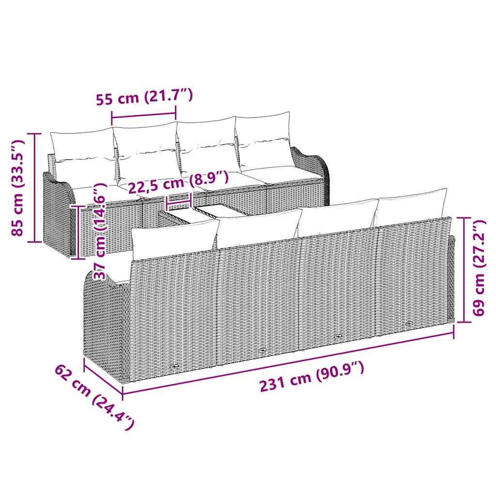 Gartensofa-set Braun 55 x 55 x 37 cm Poly-Rattan