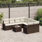Gartensofa-set mit Kissen mit Speicher 9 pcs Braun Poly-Rattan