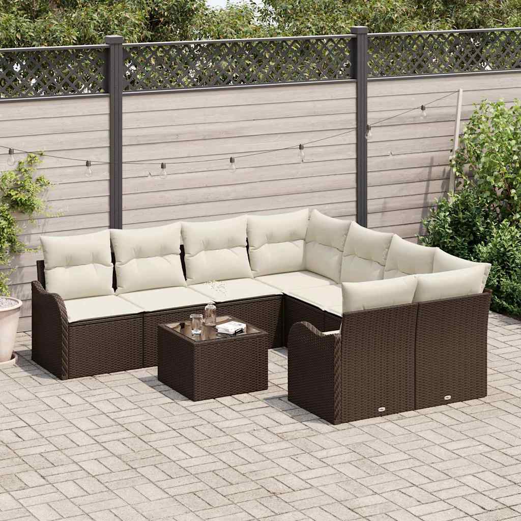 Gartensofa-set mit Kissen mit Speicher 9 pcs Braun Poly-Rattan