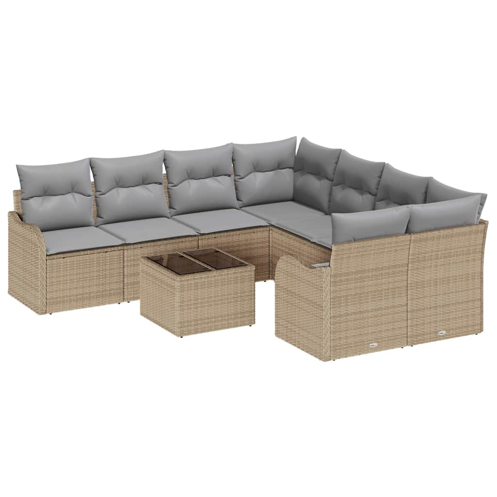 Gartensofa-set mit Kissen mit Speicher 9 pcs Beige Poly-Rattan