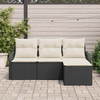 Gartensofa-set mit Kissen 4 pcs Schwarz Poly-Rattan