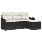 Gartensofa-set mit Kissen 4 pcs Schwarz Poly-Rattan
