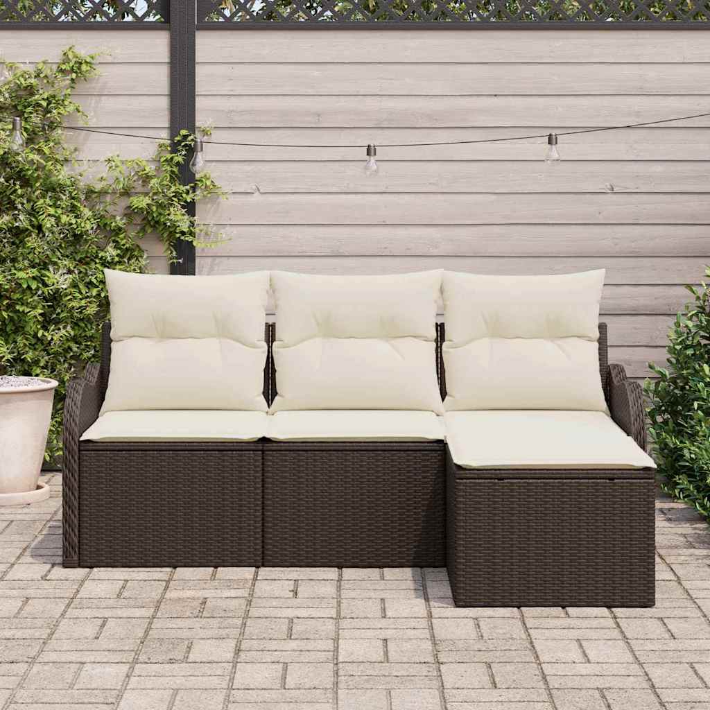 Gartensofa-set mit Kissen mit Speicher 4 pcs Braun Poly-Rattan