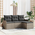 Gartensofa-set mit Kissen mit Speicher 4 pcs Grau Poly-Rattan