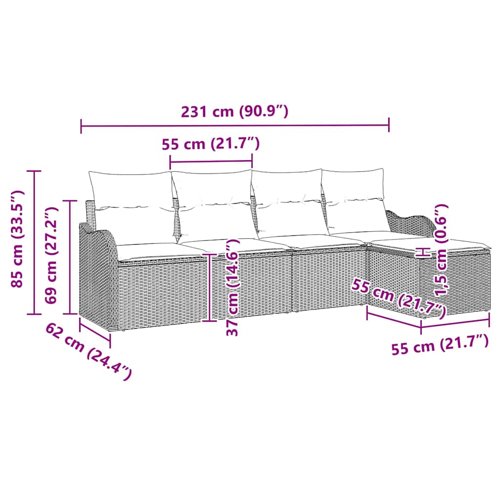 Gartensofa-set 5 pcs Hellgrau Poly-Rattan