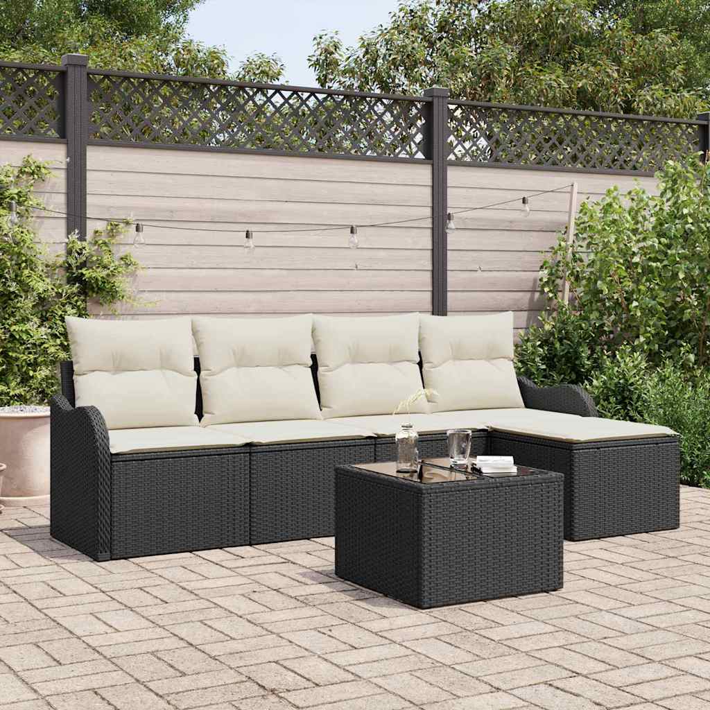 Gartensofa-set 6 pcs Schwarz Poly-Rattan