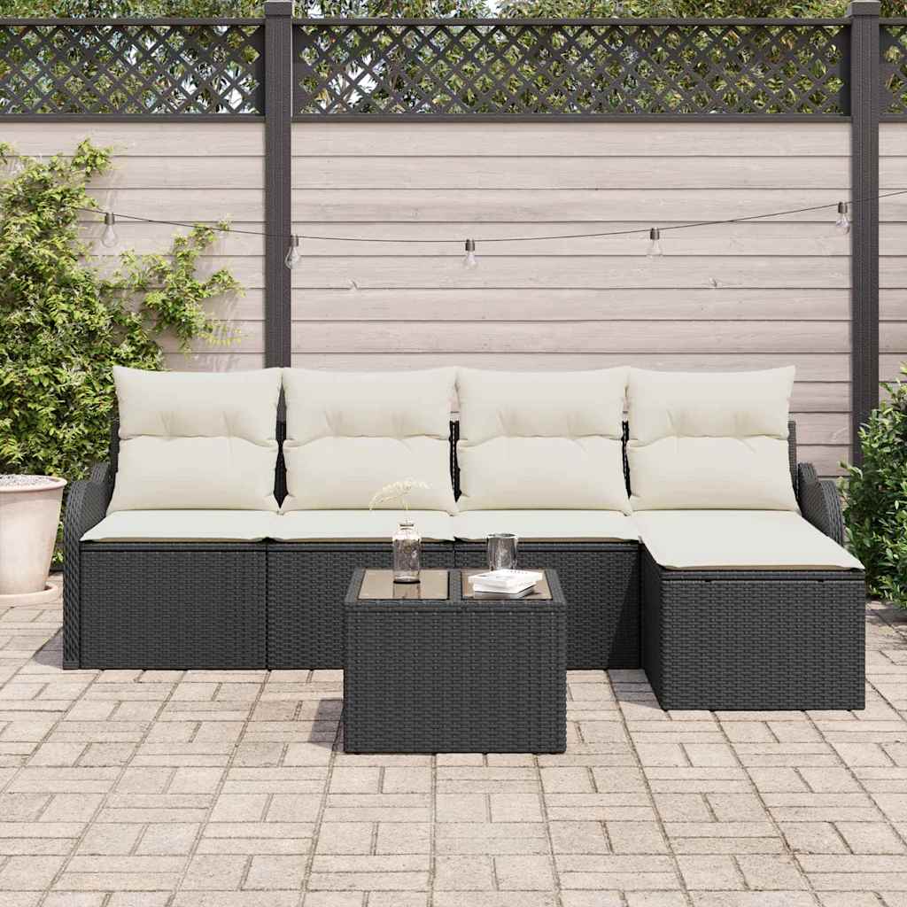 Gartensofa-set 6 pcs Schwarz Poly-Rattan