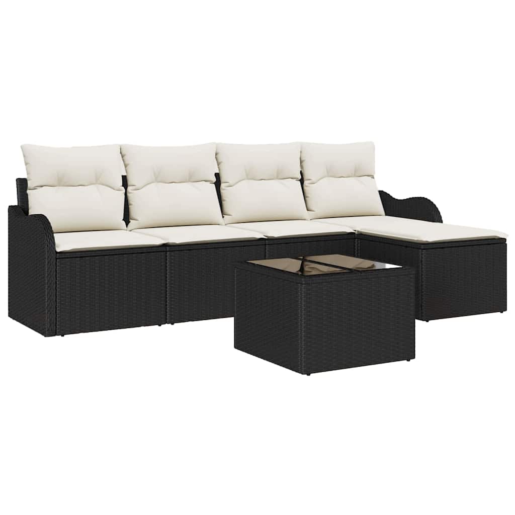 Gartensofa-set 6 pcs Schwarz Poly-Rattan