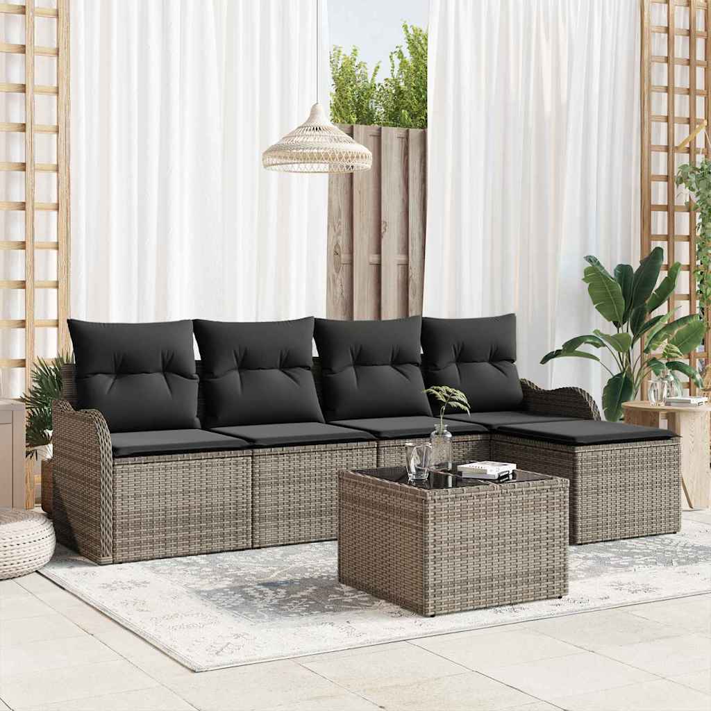 Gartensofa-set 6 pcs Grau Poly-Rattan