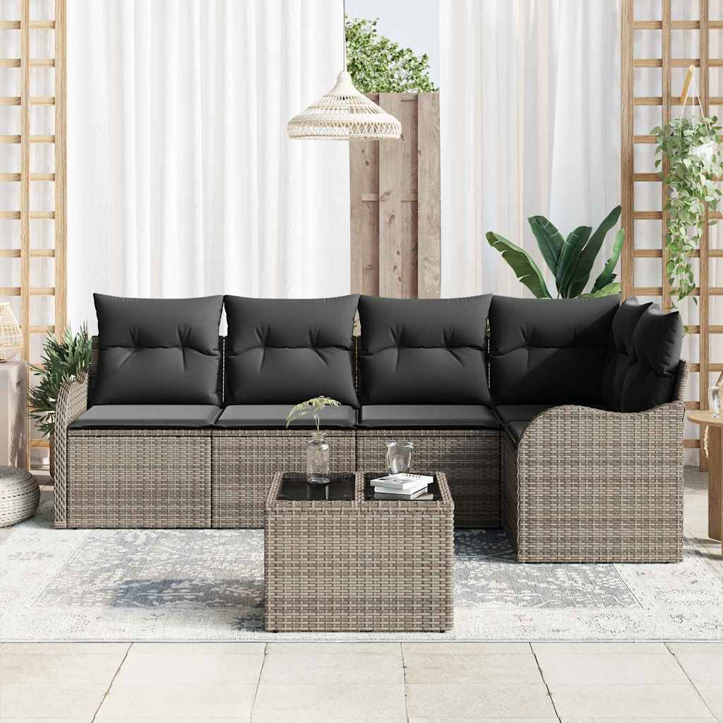 Gartensofa-set 6 pcs Grau Poly-Rattan